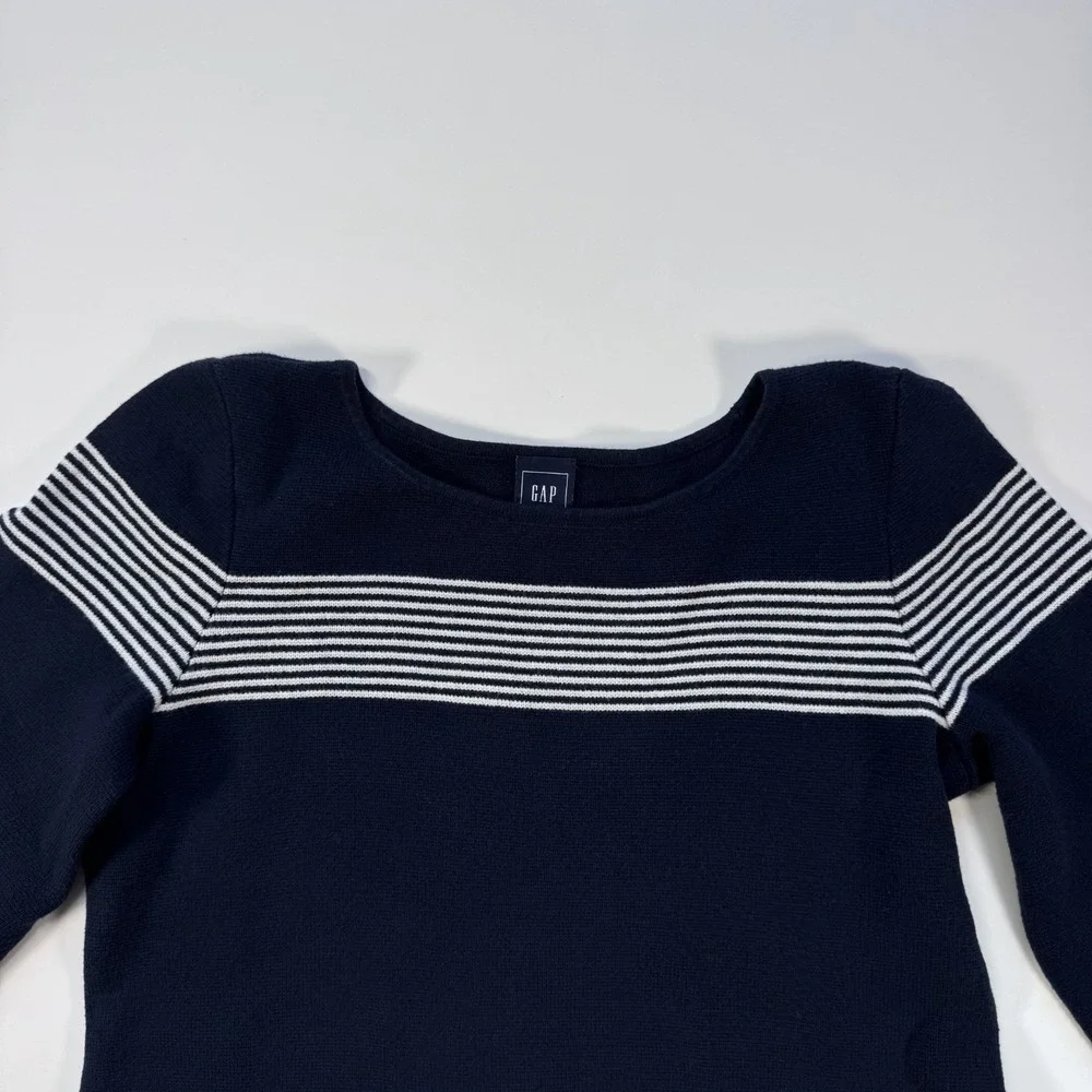 GAP Boatneck Nautical Bib Striped Sweater Womens Small Indigo Blue‎ Knit